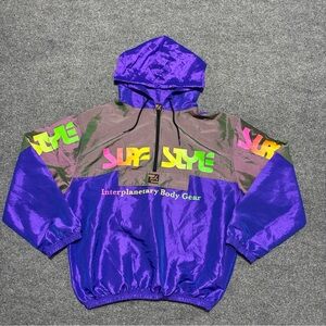 VTG Surf Style Windbreaker Mens XL Purple Iridescent Colorblock Lightweight